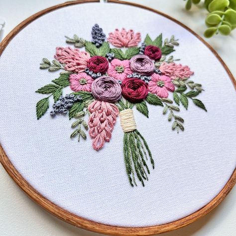 I’m really loving the color palette for my latest bouquet 😍 I’m calling it Mulberry Wine. She’s available now in my Etsy shop! #embroiderybouquet #embroidery #floralembroidery #dmcthreads #dmc #handstitched #handmade #etsy #smallbusiness Flower Bouquet Embroidery, Embroidery Bouquet, Embroidery Hacks, Mulberry Wine, Bouquet Embroidery, Flower Boquet, Artist On Instagram, Embroidery Projects, Art Drawing