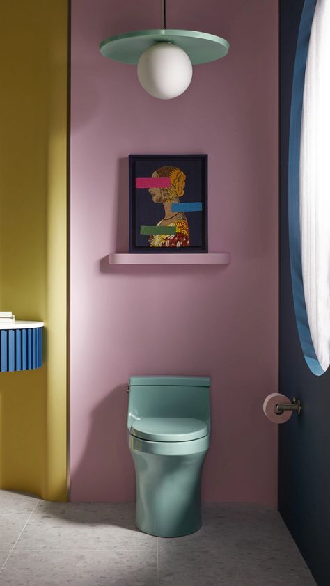 Eclectic Bathroom Design, Colored Toilets, Colourful Bathroom, Eclectic Apartment, Disney Minimalist, Bathroom Big, Future Shop, Eclectic Bathroom, Deco Studio