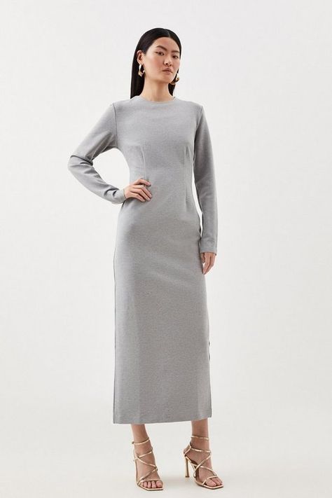 Ponte Jersey Midi Dress | Karen Millen Donna Karan Dress, High Low Midi Dress, Wrap Front Dress, Midi Pencil Dress, Grey Midi Dress, Ponte Fabric, Beach Maxi Dress, Midi Skirt Pencil, Midi Shirt Dress