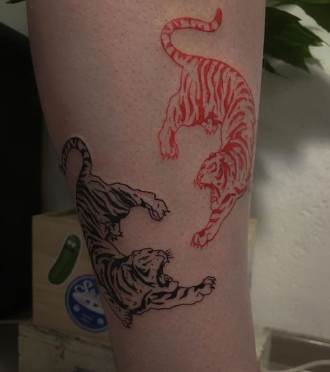 https://www.instagram.com/p/CLn-VbBpm_d/?utm_medium=share_sheet Tiger Tattoo On Knee, Red Chinese Tiger Tattoo, Tiger Tattoo Red Ink, Simplistic Tiger Tattoo, Tiger Tattoo On Thigh, Germany Tattoo, Scorpio Tattoo, Tattoo Templates, Red Tattoos