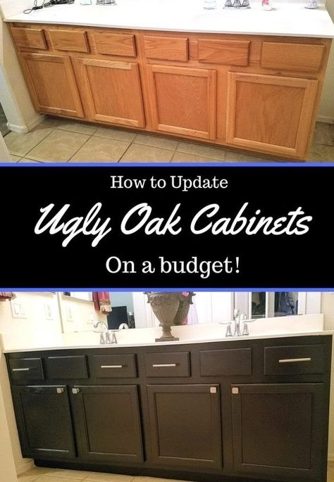 How To Update Ugly Oak Cabinets On A Budget - Cheap and Cheeky Cabinets On A Budget, Bathroom Cabinet Makeover, Bathroom Cabinets Diy, Architecture Renovation, Painting Oak Cabinets, Hm Home, New Kitchen Cabinets, Kitchen Cabinets Makeover, Cabinet Makeover