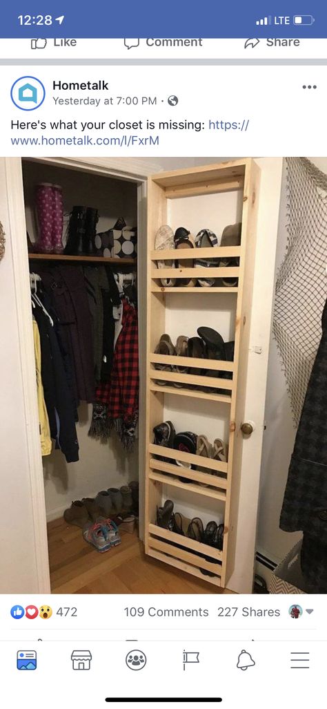 Shoe Storage Behind Door, Build Shoe Storage, Behind The Door Storage, Behind Door Storage, Shoe Storage Door, Shoe Rack Door, Diy Closet Doors, Wood Shoe Rack, Diy Shoe Rack