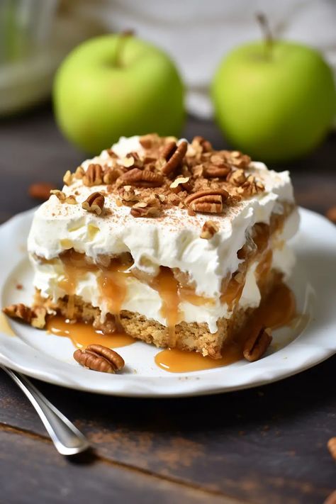 No-Bake Oatmeal Apple Pie Lasagna - That Oven Feelin Oatmeal Apple Pie, Oatmeal Crust, Bake Oatmeal, Baked Apple Oatmeal, Oatmeal Apple, Oatmeal Pie, Baked Apple Dessert, Oatmeal Cream Pies, Apple Oatmeal