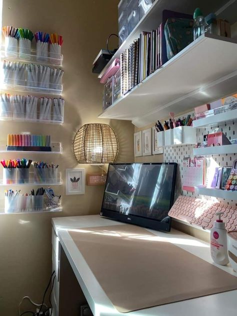 Craft Corner In Bedroom, Crafting Corner Ideas, Small Hobby Room, Small Craft Room Ideas, Playhouse Interior Ideas, 2024 Sketchbook, Hobby Corner, Office Craft Room Combo, Playhouse Interior