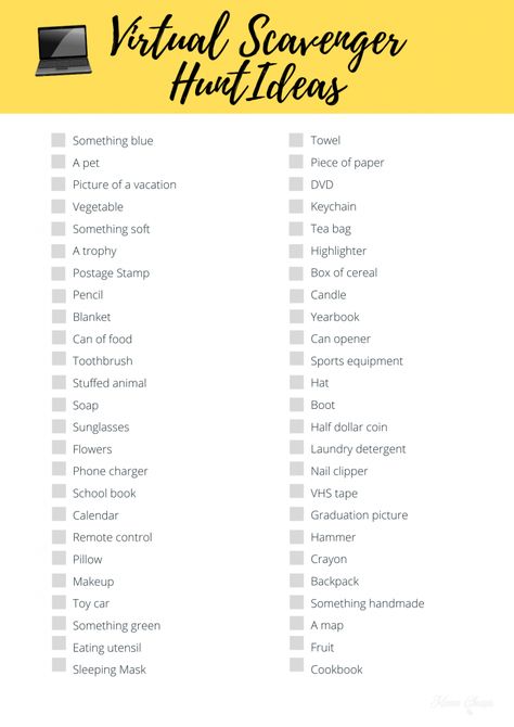 How to Host a Virtual Scavenger Hunt + Printable Planning Pack Virtual Scavenger Hunt For Adults Work, Zoom Scavenger Hunt With Adults, Youtube Scavenger Hunt, Virtual Scavenger Hunt For Adults, Treasure Hunt Ideas, Virtual Scavenger Hunt, Games To Play On Zoom, Ice Breakers For Work, Work Team Building Activities