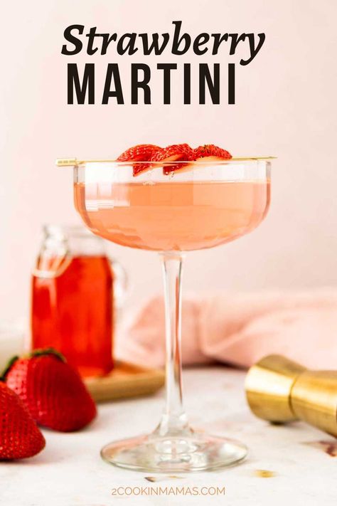 This strawberry martini is a fresh and fruity twist on a classic. This boozy cocktail combines the sweetness of homemade strawberry simple syrup with tart gin and orange-flavored triple sec. It’s a quick and easy recipe perfect for parties or just to add a little spice to your next happy hour. Simple Cute Cocktails, Strawberry Syrup Cocktails, Martinis And Weenies, Easy Cocktail Recipes 3 Ingredients, Weenies And Martinis Party, Drinks With Strawberry Syrup, Strawberry Lemon Martini, Easy Martini Recipes, Gin Martini Recipes