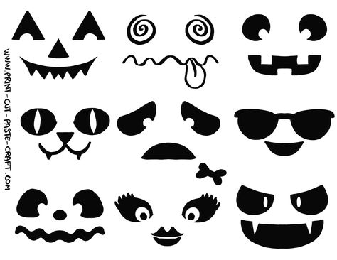 Free Printable Halloween Craft by Print-cut-paste-craft.com: Pumpkin faces | Print, Cut, Paste, Craft! Printable Pumpkin Faces, Pumpkin Face Templates, Halloween Cut Outs, Classroom Halloween Party, Free Printable Halloween, Pumpkin Template, Face Template, Jack O Lantern Faces, Pumpkin Art