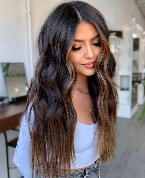 Almond Brown Money Piece and Subtle Highlights Brown Money Piece, Hair Dimension, Purple Hair Highlights, Long Hair Highlights, Highlights Ideas, Plum Hair, Black Hair Balayage, Dark Brunette Hair, Rave Hair