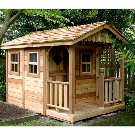 Outdoor Living Today Sunflower 6' x 9' Playhouse & Reviews | Wayfair Outdoor Playhouse Ideas, Luxury Playhouses, Wood Playhouse, Wooden Shed, Cedar Deck, Build A Playhouse, Deck Porch, Playhouse Outdoor, Storage Shed Plans