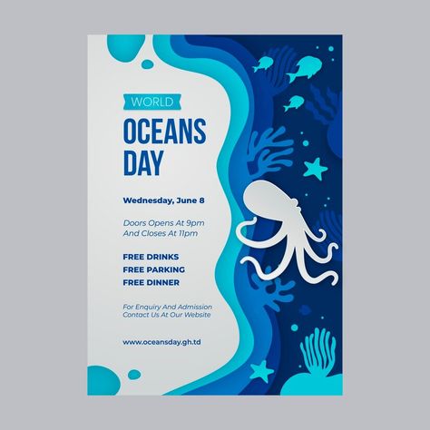 Free Vector | Paper style world oceans day vertical flyer template Aquarium Poster Design, Ocean Poster Design, World Ocean Day Poster, Ocean Day Poster, Water Poster Design, Ocean Template, Aquarium Poster, Event Poster Design Inspiration, Environment Poster