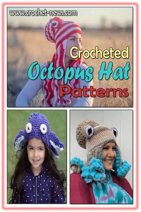 Octopus Hat Pattern, Crochet Octopus Hat, Crochet Pattern Octopus, Hat Patterns Crochet, Crochet Pirate, Crocheted Octopus, Octopus Hat, Crochet Hat Patterns, Crochet Game