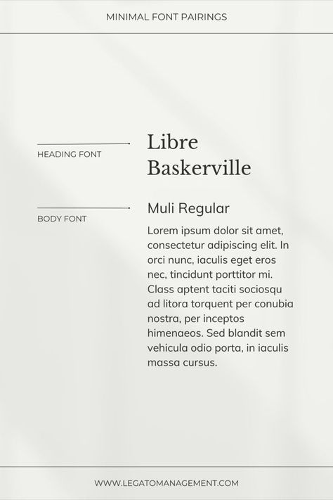 Minimal font pairing for Canva - Libre Baskerville and Muli Regular Libre Baskerville, Baskerville Font, Font Combination, Minimal Font, Heading Fonts, Type Treatments, Professional Fonts, Heart Party, Font Combinations