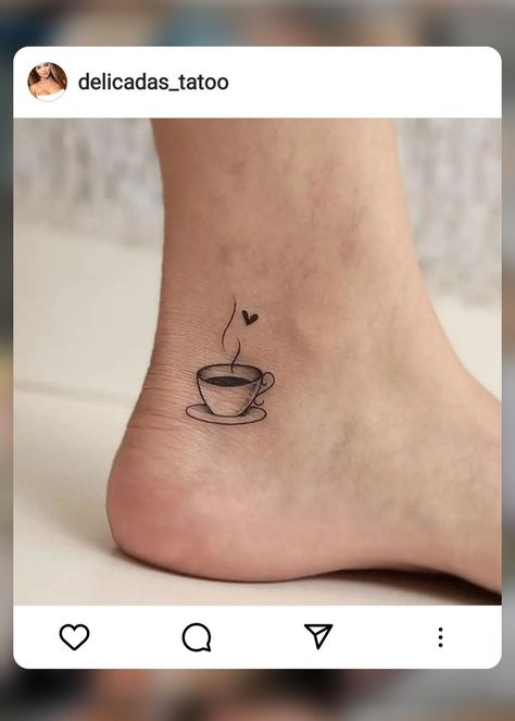 Iced Coffee Tattoo Ideas Small, Tea Cup Tattoos For Women, Mini Tea Cup Tattoo, Matching Coffee Tattoos For Best Friends, Coffee Finger Tattoo, Cup Of Tea Tattoo Small, Best Friend Coffee Tattoos, Coffee Cup Tattoo Design, Tiny Coffee Cup Tattoo