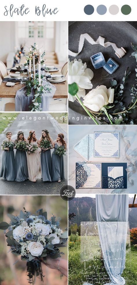 Steel Blue Wedding, Steel Blue Weddings, Blue Wedding Decor, Grey Wedding Theme, Slate Wedding, Slate Blue Wedding, Gray Wedding Colors, Blue Wedding Decorations, Wedding Color Scheme