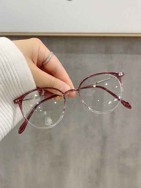 1pc Women's Gradient Red PC Frame Metal Leg Fashionable Simple Prescription Glasses, Suitable For Daily Wear          Women Accessories, size features are:Bust: ,Length: ,Sleeve Length: Classy Spectacles For Women, Specs Frames Women, Spectacles Women, Eyewear Photography, Cute Glasses Frames, Glasses For Round Faces, Classy Glasses, Glasses Frames Trendy, Glasses Inspiration