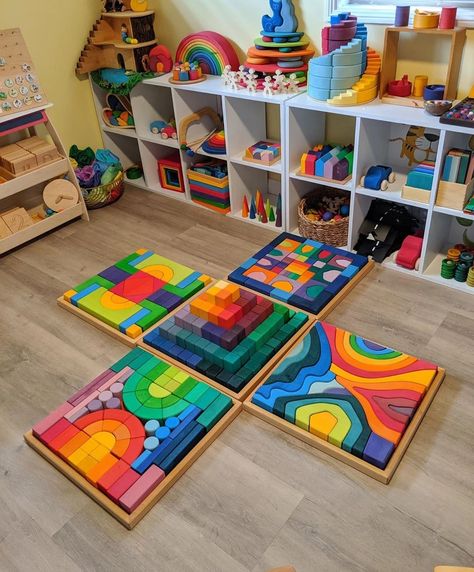 Playroom Montessori, Grimm's Toys, Montessori Playroom, Montessori Room, Toddler Playroom, Open Ended Toys, Home Daycare, Most Asked Questions, Montessori Baby