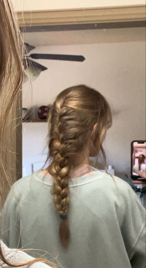 Braid Aesthetic Blonde, One Braid Straight Hair, Two French Braids Into One Braid, Braid In Back Of Hair, Pretty French Braids, Lose Braided Hairstyles, Blonde Hair In Braids, Thick Braided Hair, Messy French Braids Aesthetic