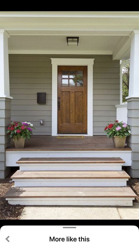 Steps Remodel, Front Porch Stairs, Porch Stairs, Front Porch Steps, Front Porch Makeover, Porch Remodel, House Front Porch, Wood Steps, Front Porch Design