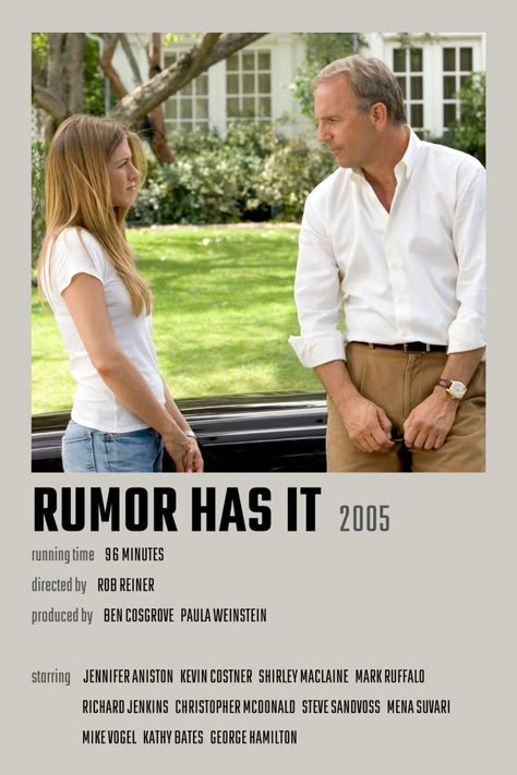 Rumor Has It Movie Poster Rumor Has It Movie, It Movie Poster, Netflix Movie List, Romcom Movies, It Movie, Movies To Watch Teenagers, New Movies To Watch, Most Paused Movie Scenes, Girly Movies