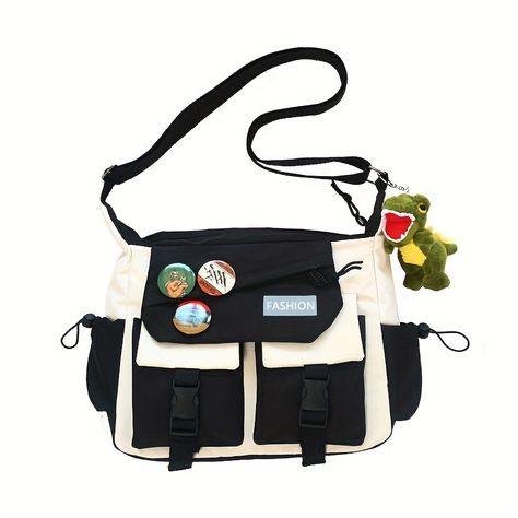 South Korean Style, Patchwork Fashion, Fashion Packaging, Denim Crossbody, Nylon Handbag, Top Handbags, Pearl Bag, Canvas Messenger Bag, Black Shoulder Bag