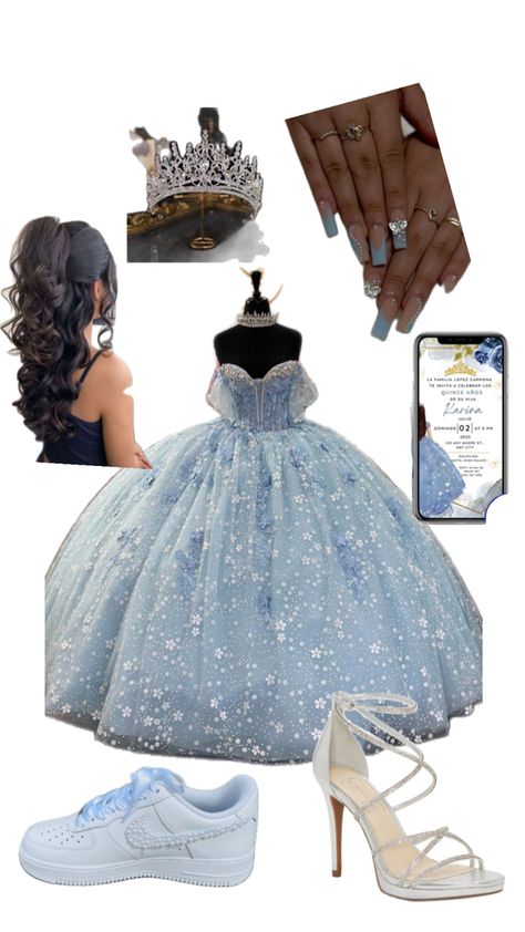 Blue Quinceanera Ideas, Sweet 16 Cinderella Theme, Cinderella Quinceanera Dress, Light Blue Quinceanera Dresses, Baby Blue Quinceanera, Light Blue Quince, Cinderella Quinceanera Themes, Cinderella Sweet 16, Cinderella Quinceanera