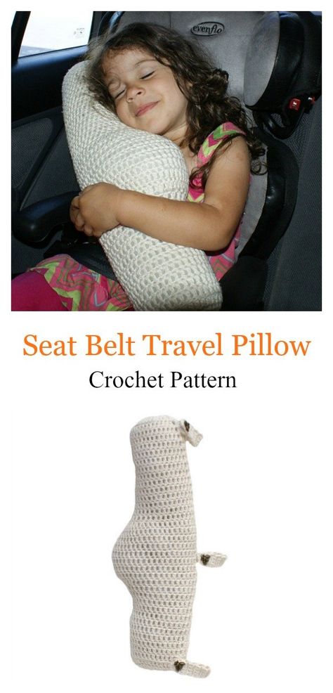 Seat Belt Travel Pillow Crochet Pattern Car Crochet Projects, Neck Pillow Pattern, Crocheted Pillows, Crochet Travel, Pillow Crochet Pattern, Crochet Whale, Pillow Patterns, Travel Neck Pillow, Pillow Crochet