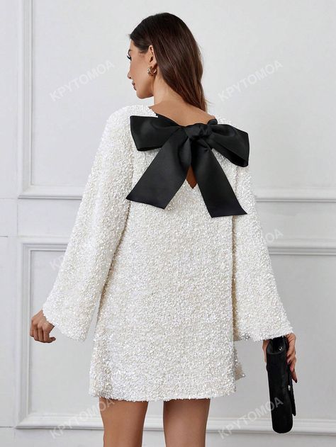 Women's Long Sleeve Back Tie Glitter DressI discovered amazing products on SHEIN.com, come check them out! Birthday Outfit Spring, Long Sleeve Dress Party, Backless Sequin Dress, Valentine's Day Dress, New Years Eve Outfit, Dress Date, Dress Date Night, Long Sleeve Sequin Dress, Valentines Day Dresses