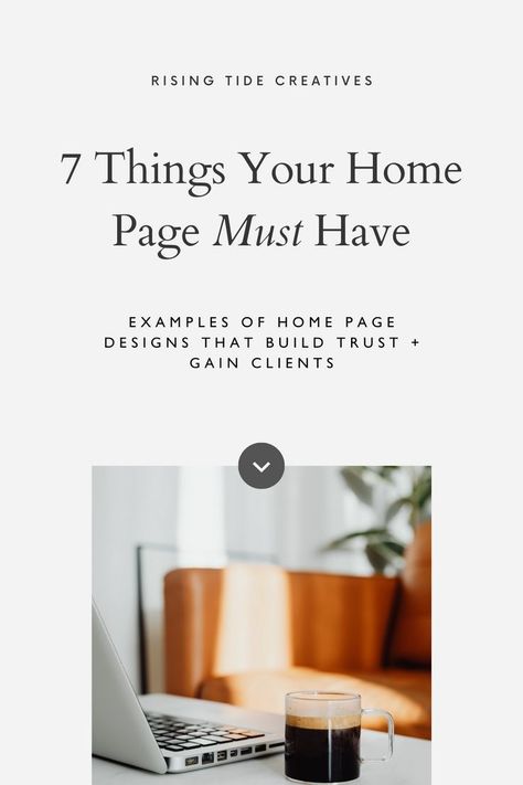 If you want your website to build trust and convert clients, here are 7 things you need to include in your home page! Check out the post for ideas for your website homepage layout, Squarespace homepage design inspiration, and examples of home page web design. Create Website Design, Website Page Layout Design, Blog Homepage Design, Website Home Page Design Inspiration, Website Home Page Ideas, Wordpress Website Design Inspiration, Godaddy Website Design, Service Based Website Design, Website Page Layout