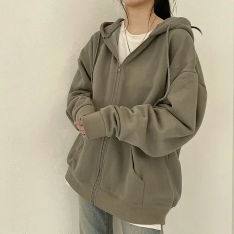 Closette Zip-Up Hoodie | YesStyle Korean Zip Up Hoodie Outfit, Hoodies Winter Outfit, How To Style Hoodies For Women, Zip Up Hoodie And Jeans Outfit, Hoodie Color Ideas, Zip Uo Hoodie Outfit Aesthetic, Cute Zip Up Hoodies, Basic Zip Up Hoodie, Hoodie Cute Outfit