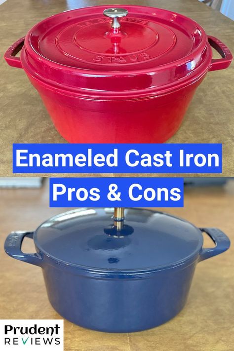 18 Pros and Cons of Enameled Cast Iron Cookware (Complete List) Cast Iron Enamel Cookware Recipes, Cuisinart Enamel Cast Iron, Enamel Cast Iron Skillet Recipes, Cast Iron Enamel Cookware, Cooking With Enameled Cast Iron, Enameled Cast Iron Recipes, Enamel Cast Iron Recipes, Enamel Cast Iron Cookware, Cast Iron Pot Recipes