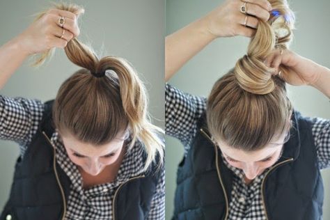 Top Bun Hair, Hair Knot Tutorial, Easy Top Knot, Top Knot Tutorial, Knot Tutorial, Braided Top Knots, Top Knot Bun, Top Bun, Hair Romance