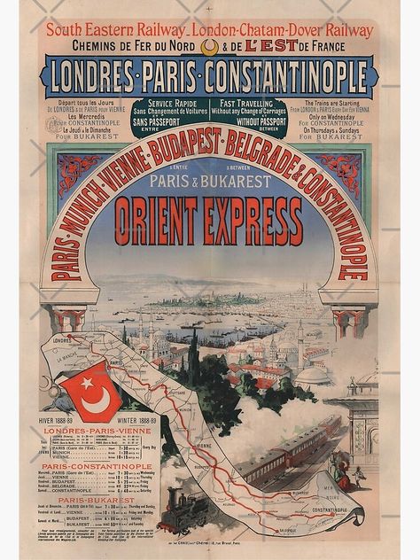 "Orient Express - Vintage Train Travel Print" Poster for Sale by cutesy | Redbubble Jules Cheret Posters, George Stephenson, Simplon Orient Express, Jules Cheret, The Orient Express, Train Posters, Mata Hari, Luxury Train, Railway Posters