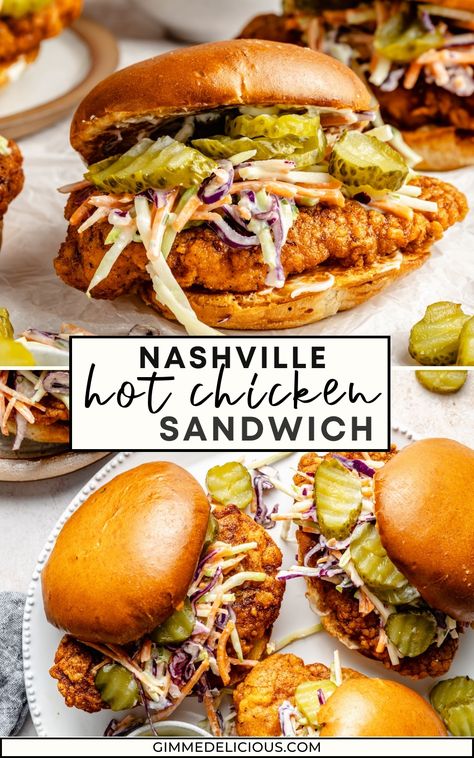 Alabama Bbq Chicken Sandwich, Hit Chicken Sandwiches, Spicy Crunchy Chicken, Nashville Hot Sandwich, Hot And Spicy Chicken Sandwich, Spicy Chicken Sandwich Recipes Fried, Hot Sauce Dinner Recipes, Nashville Hot Chicken Cole Slaw, Nashville Hot Chicken Burger