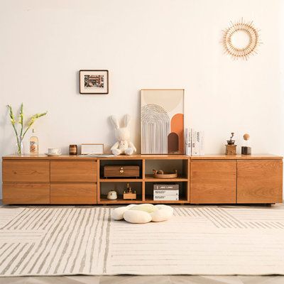 It's pretty and practical at the same time jessica | jessica Cherry wood all solid wood TV cabinet Brown/Red 16.53 x 94.48 x 15.74 in, Solid + Manufactured Wood;Solid Wood | JDSI1019 | Wayfair Canada 90 In Tv Stand, Bench As Tv Stand, Long Bench Under Tv, Storage Media Wall, Tv Console Ideas Living Rooms Minimalist, Long Credenza Living Room, Modular Media Console, Scandinavian Media Console, Living Room Storage Ideas Apartments