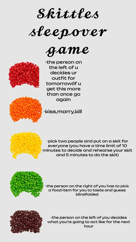 #fun #skittlesleepovergame #vibes #skittles Fun Games For Teenagers, Fun Sleepover Activities, Skittles Game, Teen Sleepover Ideas, Fun Sleepover Games, Sleepover Party Games, Teen Sleepover, Teen Party Games, Best Friend Activities