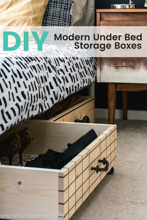 How to make a diy under bed storage box on wheels for small bedrooms Under Bed Storage On Wheels, Bed Storage Diy, Under Bed Storage Diy, Diy Under Bed Storage, Small Bedroom Makeover, Diy Storage Bed, Diy Utensils, Under Bed Storage Boxes, Diy Boxes