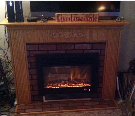 Wallpaper On Electric Fireplace, How To Make A Fake Fireplace Look Real, How To Decorate An Electric Fireplace, Repurposed Electric Fireplace, Upcycle Electric Fireplace, Electric Fireplace Painting Ideas, Fireplace Makeover Electric, Faux Fireplace Makeover, Painting An Electric Fireplace