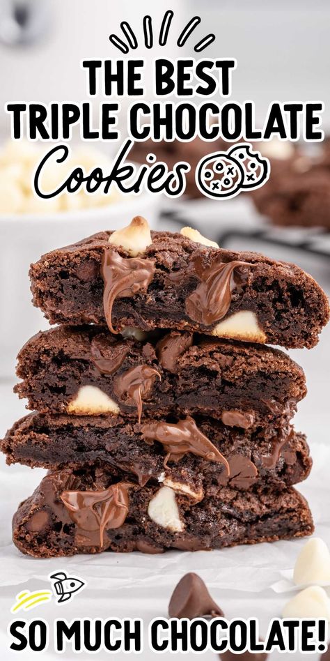 Triple Chocolate Chip Cookies, Triple Chocolate Cookies, Chewy Chocolate Cookies, Bite Size Cookies, Favorite Cookie Recipe, Chocolate Cookie Recipes, Drop Cookies, Triple Chocolate, Lost 100 Pounds