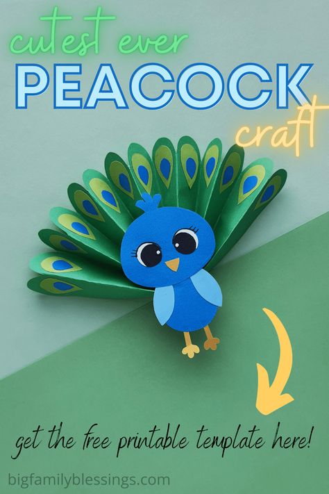 Kids will love creating this fun and easy 3d peacock paper craft! Simply print out the peacock craft template and follow the easy tutorial to create an adorable peacock fan craft with your kids. Peacock Crafts Preschool, Peacock From Paper, Cute Crafts With Paper Easy, Peacock Feather Template Printable Free, Bird Egg Craft, 3d Peacock Craft, Three Hens And A Peacock Activities, 3d Birds Craft, Peacock Art Project