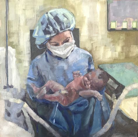 Impressionist art- a tribute to caregivers whose roles in our lives make the world a better place Nursing Art Drawing, Labor And Delivery Nurse Pictures, Pediatric Wallpaper, Doctor Painting Art, Nurse Art Illustrations, Labor And Delivery Nurse Aesthetic, Obstetrician Aesthetic, Midwifery Art, Nursing Art