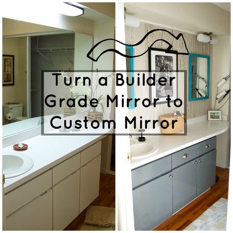 Seesaws and Sawhorses: Builder Grade Mirror to Multiple Custom Mirrors Upgrade Builder Grade, Townhouse Ideas, Builder Grade, Big Mirror, Custom Mirrors, Chippy Paint, Bathroom Reno, Bathroom Renos, Guest Bath