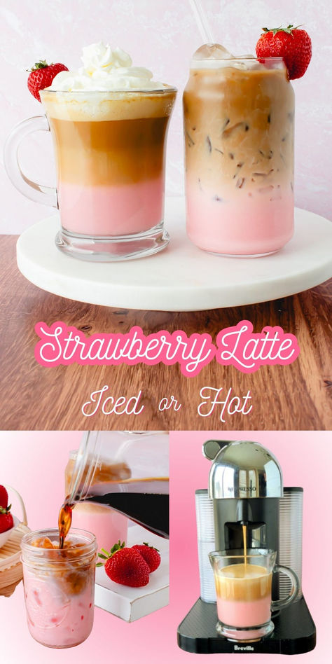 Indulge in the perfect balance of sweetness and caffeine with this delicious strawberry latte recipe. This pink velvet macchiato coffee is perfect for a cozy morning at home or a mid-day pick-me-up. Enjoy a hot strawberry latte or an iced strawberry latte at home today! Strawberry Coffee Recipes, Hot Drinks To Make At Home, Cafe Drink Menu Ideas, Maple Coffee Recipes, Chocolate Covered Strawberry Latte, Spanish Iced Latte, Coffee And Food Pairing, Iced Latte Flavor Ideas, Coffe Ideas Drinks At Home