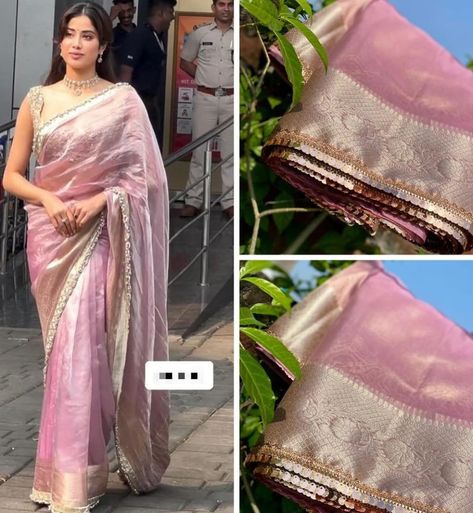 Grace and glamour in every fold. Inspired by Janhvi Kapoor, this pre-draped tissue silk sari with gotta and lace work is a masterpiece. 💖🌸 #MyProductMyPride #HandloomSari #Banaras #TissueSari #OOTD #naarishakti #nariinsaree #vocalforlocalindia #handwoven #weddingsaree #festivesarees #trendysaree #benarasisaree #celebsareestyles #bollywoodsarees Gotta Work, Janhvi Kapoor, Tissue Saree, Trendy Sarees, Silk Sari, New Edition, Saree Styles, Saree Wedding, Silk Sarees