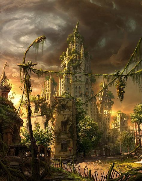 Apocalypse Landscape, Dystopian Art, Post Apocalyptic City, Arte Zombie, Casa Anime, Abandoned City, Apocalypse Aesthetic, Apocalypse World, Post Apocalyptic Art