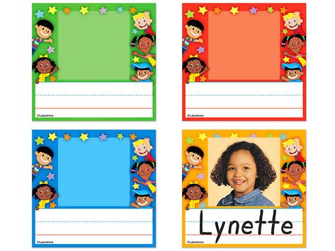 Lakeshore Kids™ Photo Nameplates at Lakeshore Learning Preschool Cubbies, Cubby Labels, Teacher Magazine, Student Name Tags, Lakeshore Learning, Toddler Education, Bulletin Board Sets, Classroom Labels, Teacher Supplies