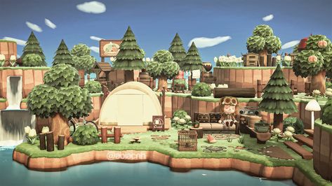 this is a campsite design inspired by forestcore and cottagecore designs, lotr the shire vibes Animal Crossing Campsite, Cottagecore Animals, Cottagecore Ideas, Cottagecore Animal Crossing, Acnh Cottagecore, Animal Crossing 3ds, Forest Core, Ac New Leaf, Animals Crossing