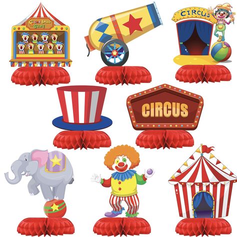 PRICES MAY VARY. CIRCUS PARTY SUPPLIES: Celebrate your child's birthday or a baby shower with our delightful Circus Party Decorations. These Circus-themed decorations add a touch of whimsy and uniqueness to your event, creating wonderful memories for the big day. AMPLE QUANTITY AND PERFECT SIZES: You'll receive a set of 8 Circus Baby Shower Table Centerpieces. These adorable Watercolor Circus Honeycomb Centerpieces can be effortlessly mixed and matched with other Circus Party Decorations, ensuri Circus Centerpieces Ideas, Circus Baby Shower Theme, Circus Centerpieces, Circus Party Decorations, Baby Shower Table Centerpieces, Dance Decorations, Carnival Circus, Carnival Food, Party Table Centerpieces