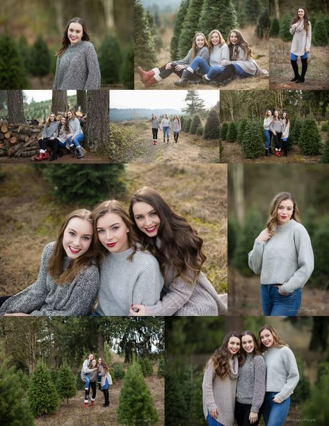 Christmas Pictures Sisters, Sisters Christmas Photos, Family Christmas Photoshoot Ideas With Teenagers, 3 Sister Photoshoot Ideas, 3 Sisters Photography Poses, Teen Sibling Photoshooting Ideas, Adult Sisters Photoshoot, Sister Christmas Pictures, Three Sisters Photoshoot