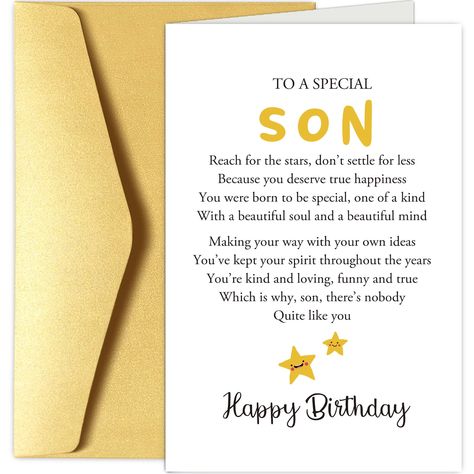 PRICES MAY VARY. Nothing makes you prouder than seeing the people your children have become, and this elegant and classic greeting card sums it up beautifully for your son. Digitally printed in premium quality 300gsm card stock. Wonderful and thoughtful birthday gift for your adult son or grown up son. Card Size (Folded): 20.5cm x 13.5cm / 8" x 5.3" inches. It includes an eco-friendly envelope. Packed within a cellophane sleeve for protection. Blank inside for your hand-written personalized mess Happy Birthday Son From Mom, Son Birthday Card, Christmas Birthday Cards, Birthday Card For Son, Birthday Cards For Son, Happy Birthday Son, 60th Birthday Cards, Birthday Wishes For Myself, Birthday Sentiments