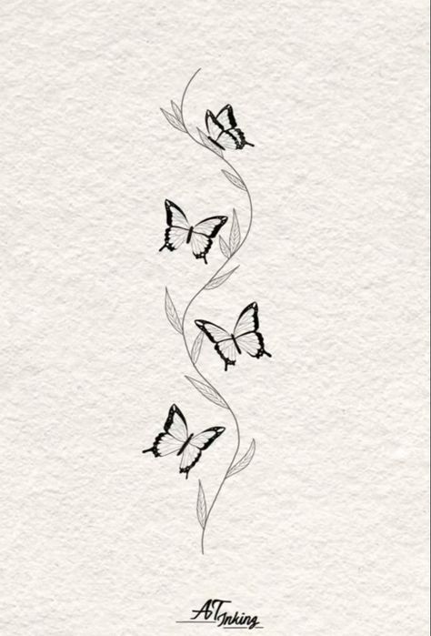 Tattoo Back Women Butterfly, Divine Spine Tattoo, Tattoo Ideas Female Back Butterfly, Butterfly And Flower Spine Tattoo, Spine Tattoos For Women With Butterflies, Butterfly Spine Tattoo Design, Simple Butterfly Spine Tattoo, Women Spine Tattoo Ideas Design, Four Butterfly Tattoo